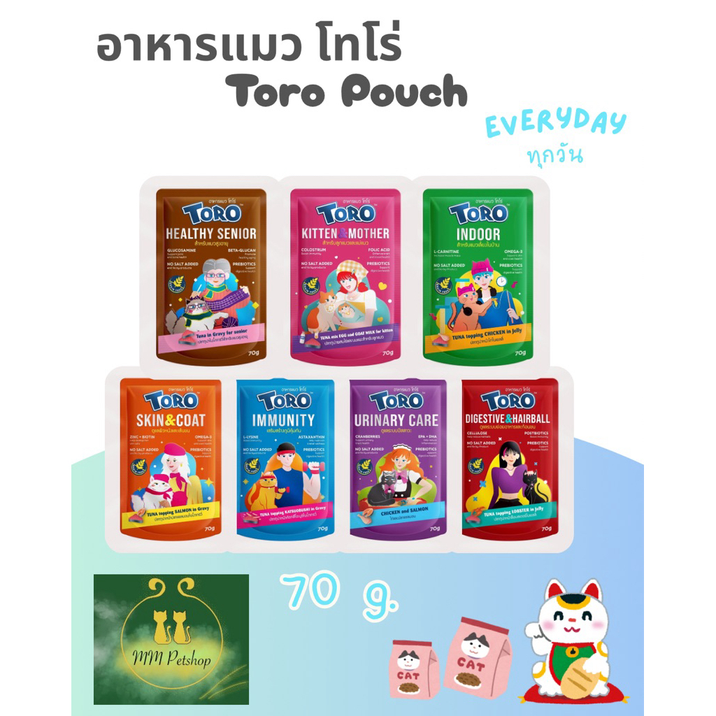 อาหารแมวเปียกเพ้าช์ Toro🩵💙 70g เนื้อปลาทูน่าขาว ไม่เติมเกลือ และปราศจากธัญพืช