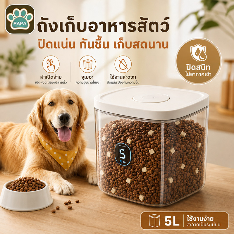 BHQ ถังเก็บอาหารสัตว์ สุญญากาศ ฝาปิดแน่น กันชื้น กันแมลง กล่องอาหารสุนัข แมว หลายขนาด