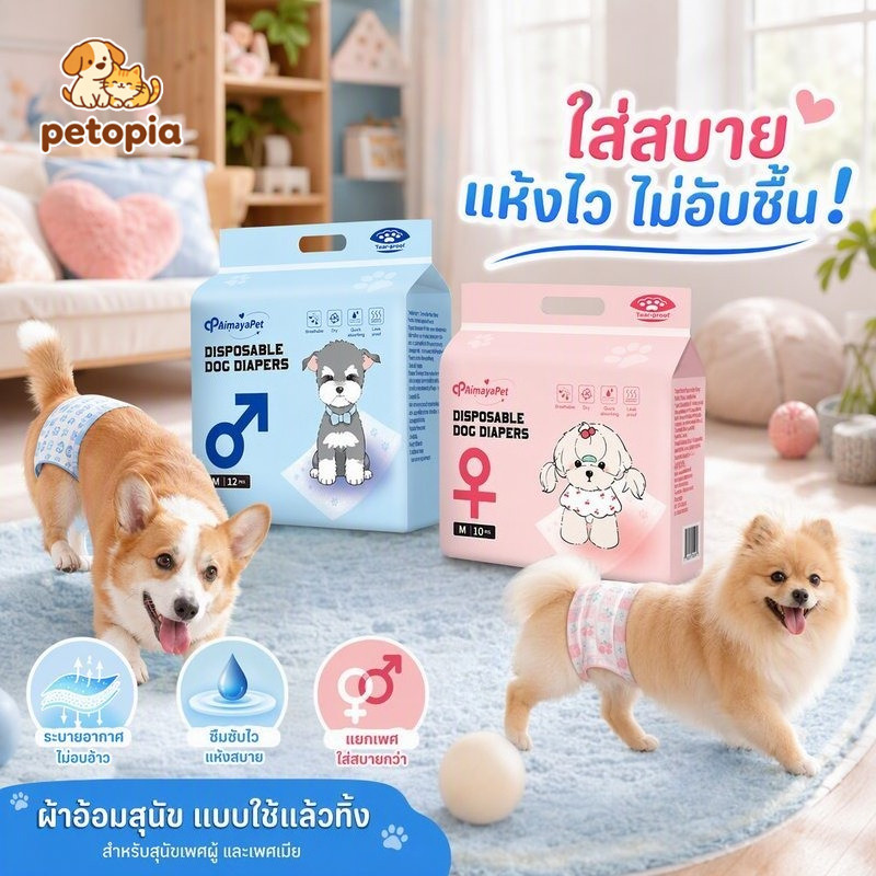 ผ้าอ้อมสุนัข แพมเพิสสุนัข ซึมซับดี แห้งเร็ว กันรั่ว ระบายอากาศ สําหรับหมาแมว ตัวผู้ ตัวเมีย