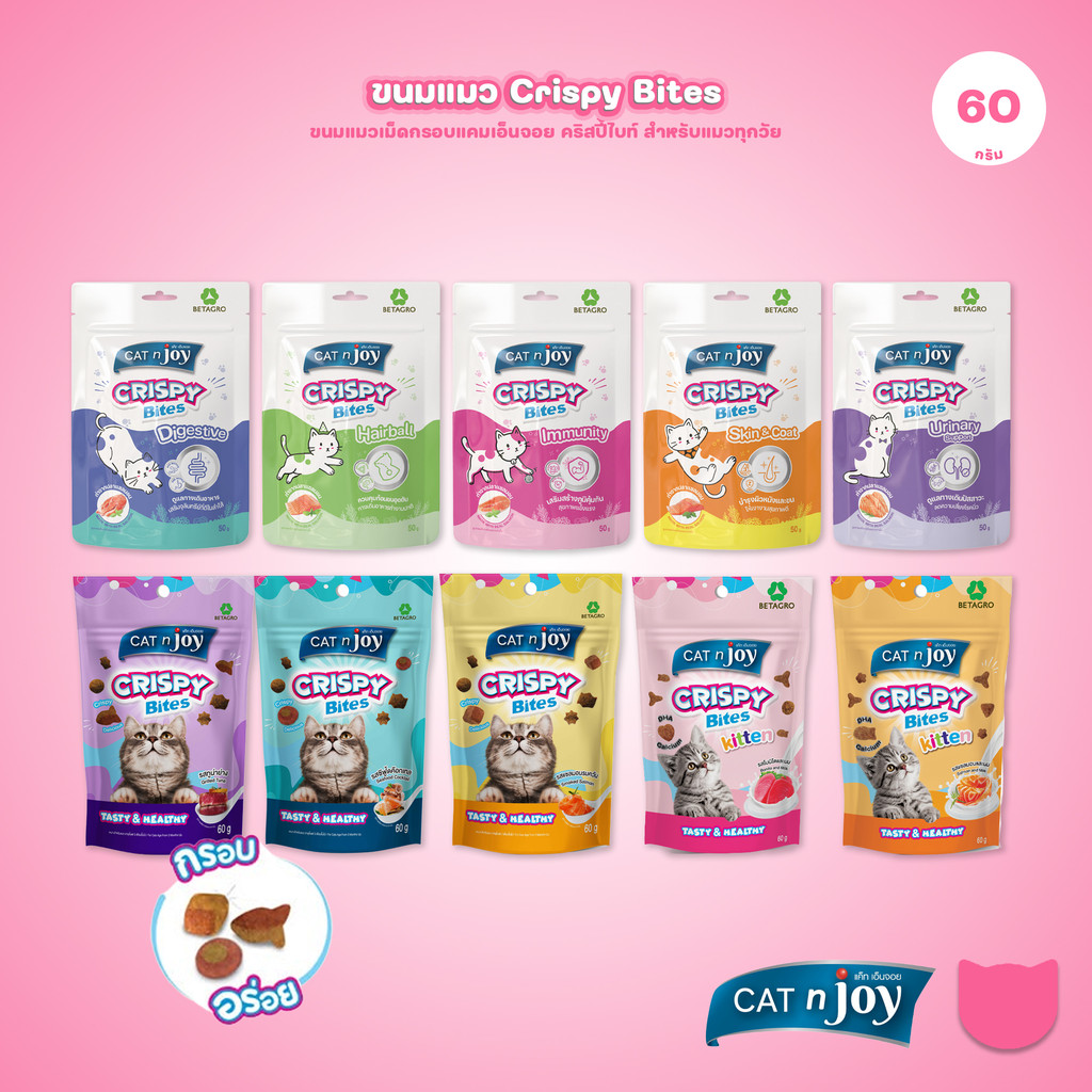 1 ซอง] CAT n joy ขนมแมวเม็ดกรอบ Crispy Bites สําหรับแมวทุกวัย รสชาติและ Functional Formula 50-60 กรัม (เลือกรสชาติได้)