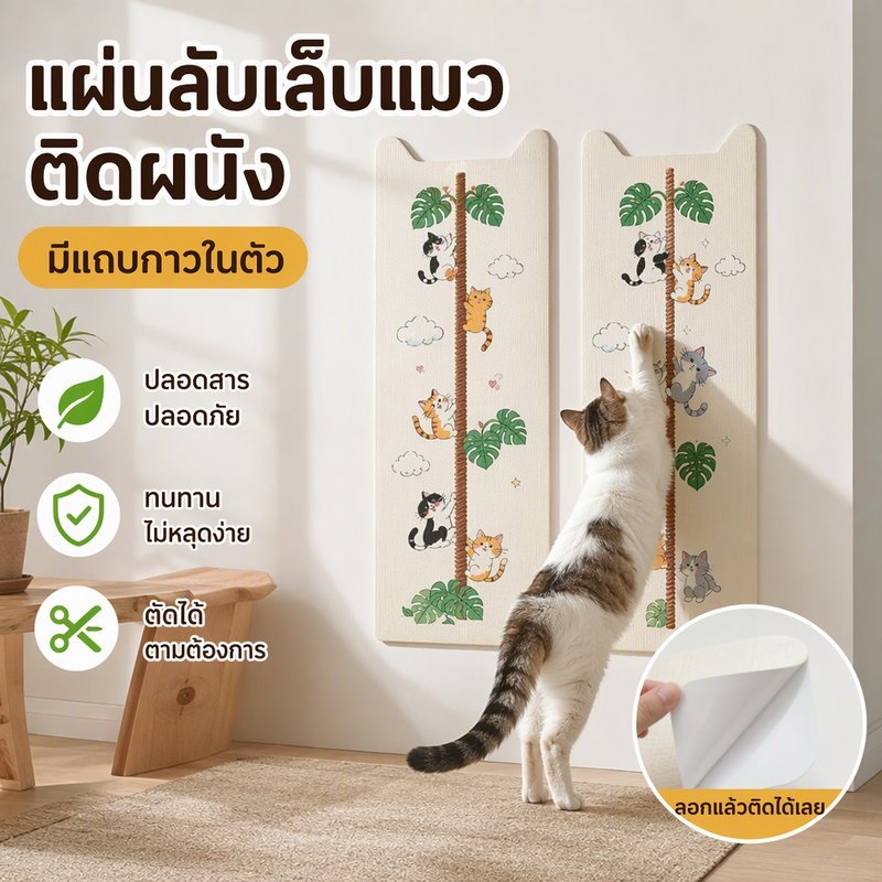 รุ่นใหม่ พรมลับเล็บแมว ที่ฝนเล็บ แบบติดผนัง พร้อมกาว กันรอยข่วนได้ดี มีทั้งหมด เฟอร์นิเจอร์สัตว์เลี้ยง 5 ชั้นหนาขึ้น