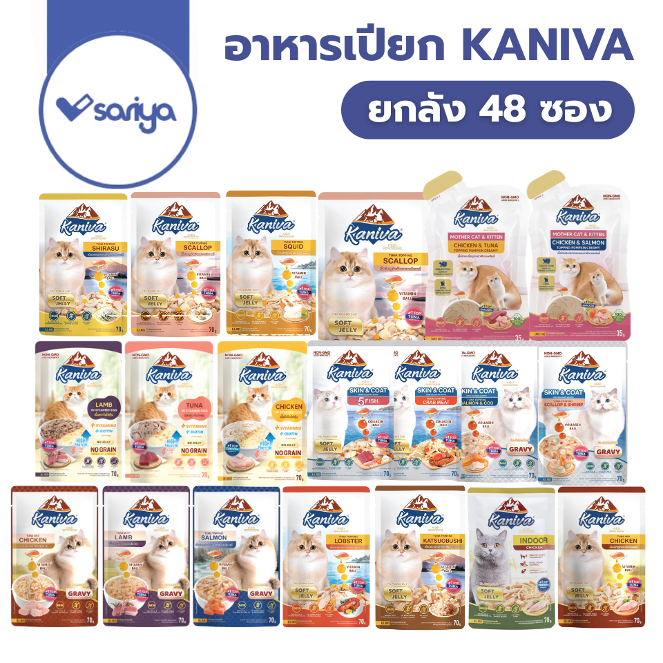 Kaniva อาหารเปียกแมวคานิว่า 1ลัง 48ซอง กรดพรีเมี่ยม ผสมวิตามินบอล
