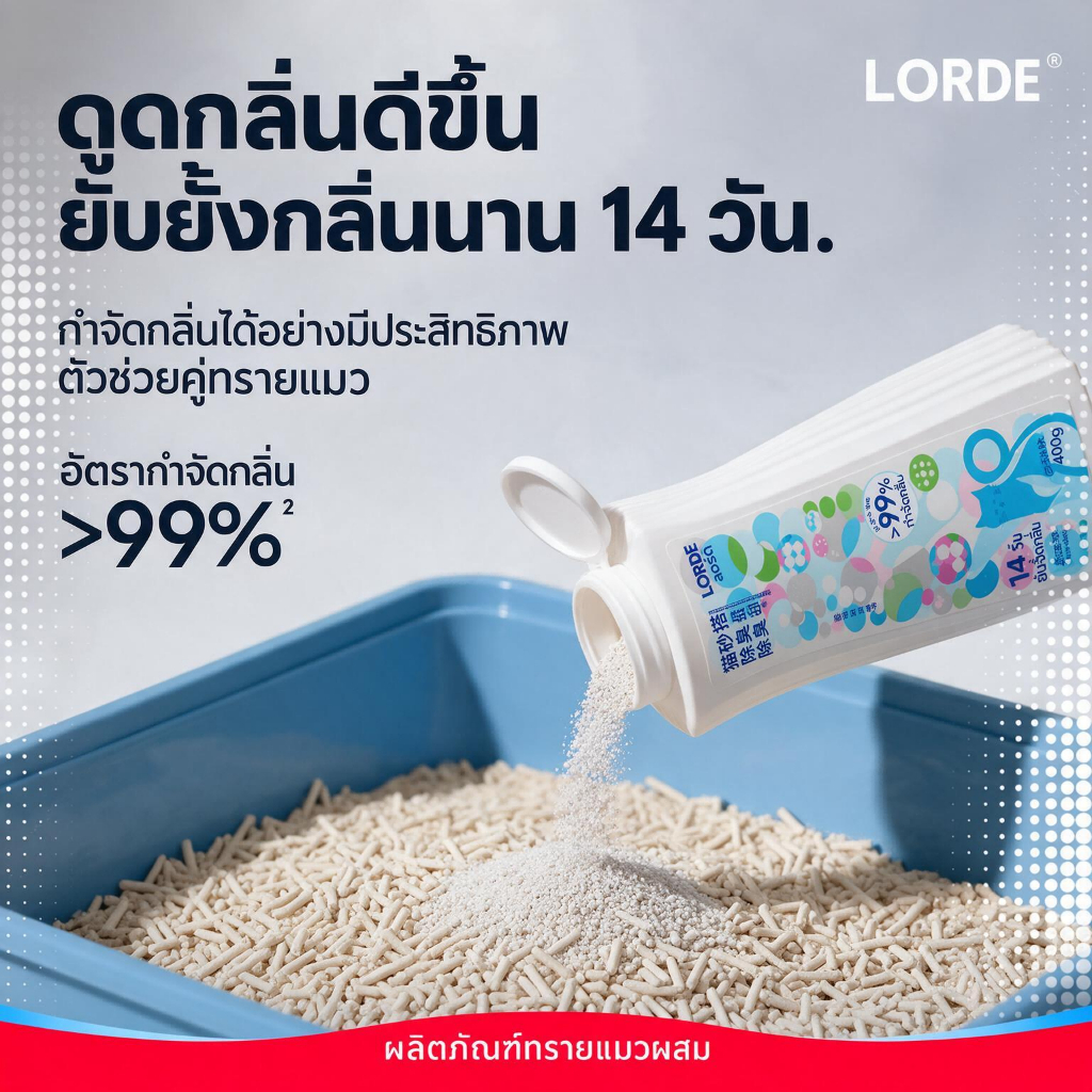 LORDE น้ํายาดับกลิ่นทรายแมวผสมผสมทรายแมวต่างๆ 400g