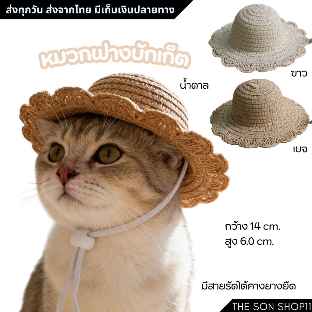 หมวกแมว หมาสุนัข หมวกฟางหมา แมว หมวกฟางบักเก็ต หมวกบักเก็ต
