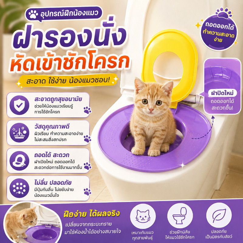 COD ลื่นแมวที่นั่งชักโครก ชุดฝึกแมวใช้ชักโครก ที่นั่งฝึกขับถ่ายแมว ใช้ซ้ําได้ ทําความสะอาดง่าย สําหรับฝึกลูกแมวและแมวโต