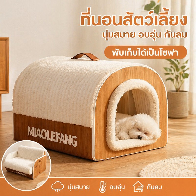 ที่นอนสัตว์เลี้ยง บ้านหมา ที่นอนแมว ที่นอนสุนัข พับได้ กันลม อบอุ่น ผ้าOxford กันน้ํา ถอดซักได้