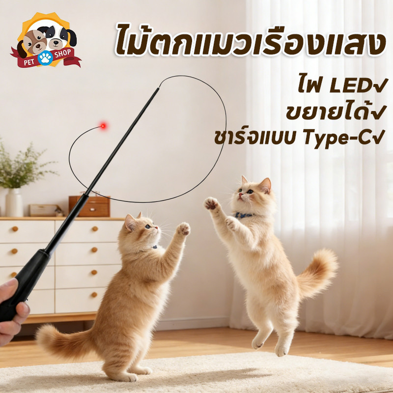 Smart cat toy ไม้ตกแมวเรืองแสง ไม้ล่อแมว ของเล่นแมว ไฟ LED ไฟใยแก้วนําแสง