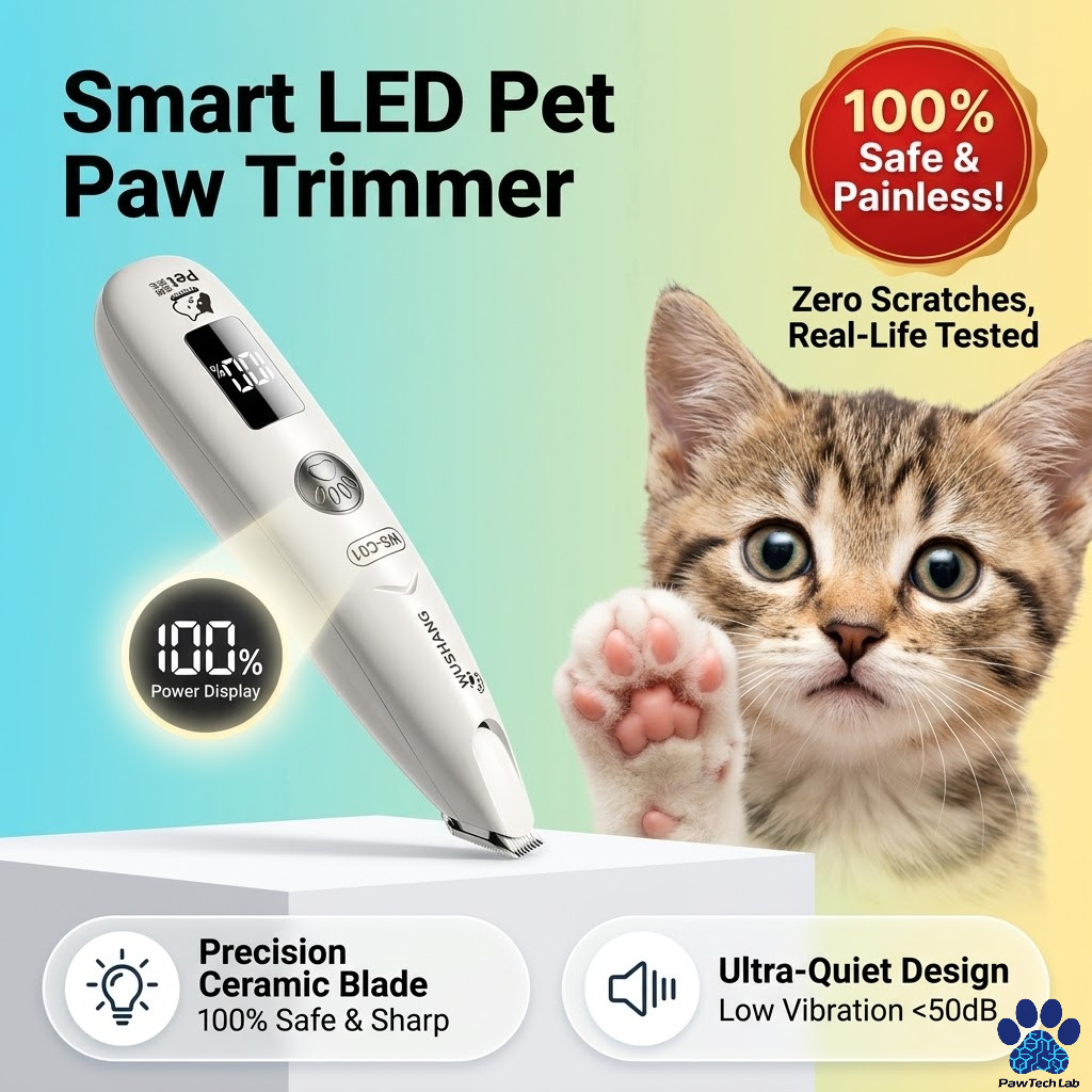 PawTech Lab] ปัตตาเลี่ยนตัดขนอุ้งเท้า | ที่ตัดขนซอกเท้า สุนัข แมว | หน้าจอ LED | เสียงเงียบ ชาร์จ Type-C | สําหรับมือใหม่หัดตัดและสัตว์เลี้ยงขี้กลัว