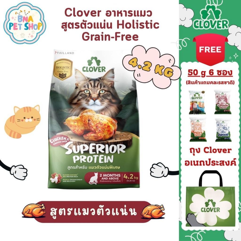 Clover สูตร Superior Protein ขนาด 4.2 KG สําหรับแมวอยากตัวแน่น holistic grain-free ตัวแน่น ถนอมไต