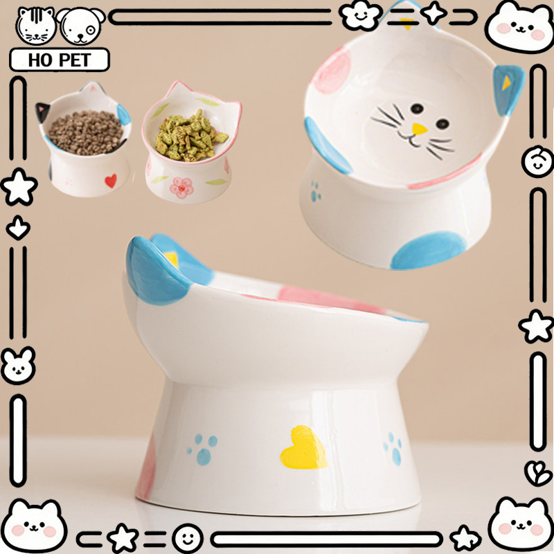 NEW ชามอาหารแมวเซรามิก ชามน้ําแมว ชามอาหารแมว แบบเอียง ชามแมวยกสูง สําหรับสัตว์เลี้ยง สุนัข แมว รูปลักษณ์น่ารัก