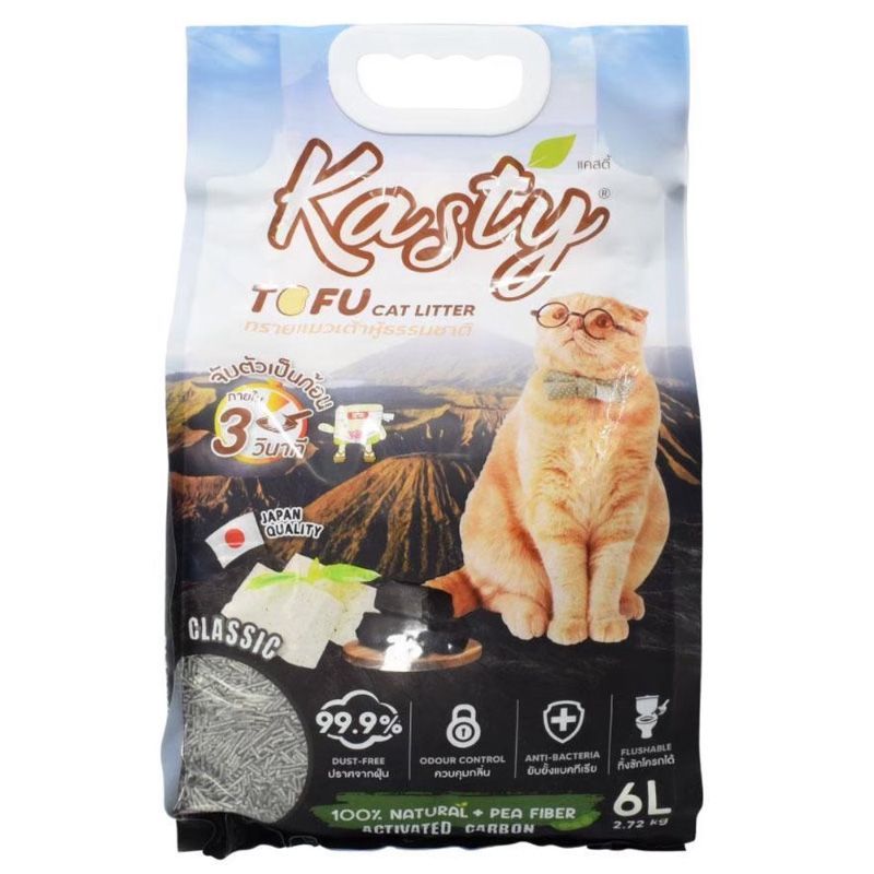 แคสตี้ทรายแมวเต้าหู้ธรรมชาติสูตรคลาสสิค 6ลิตร Kasty Tofu Cat Litter Classic 6ltr