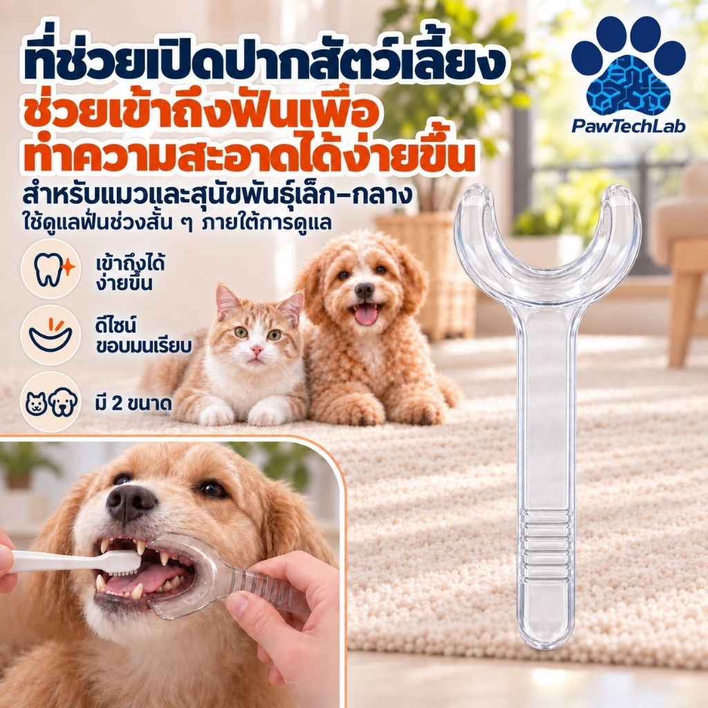 PawTech Lab] Pet Mouth Opener ที่เปิดปากสัตว์เลี้ยง Dental Care Helper Transparent Mouth Holder for Brushing Teeth Cats Small Medium Dogs S L Size