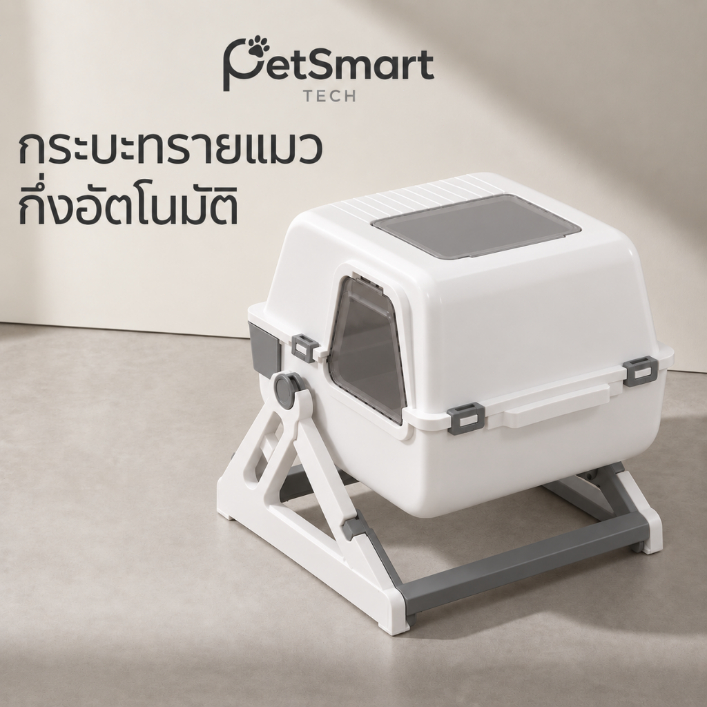 PetSmart]กระบะทรายแมว กึ่งอัตโนมัติ หมุนแยกก้อนทราย ไม่ใช้ไฟฟ้า แบบปิด ช่วยลดกลิ่น ถอดล้างง่าย