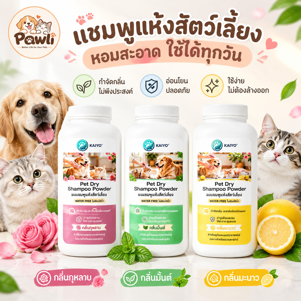 แป้ง สัตว์เลี้ยง หมา แมว สุนัข อาบน้ําแห้ง ป้องกันเชื้อรา ดับกลิ่นสัตว์ แป้งอาบน้ําแห้ง ดับกลิ่นสาบ