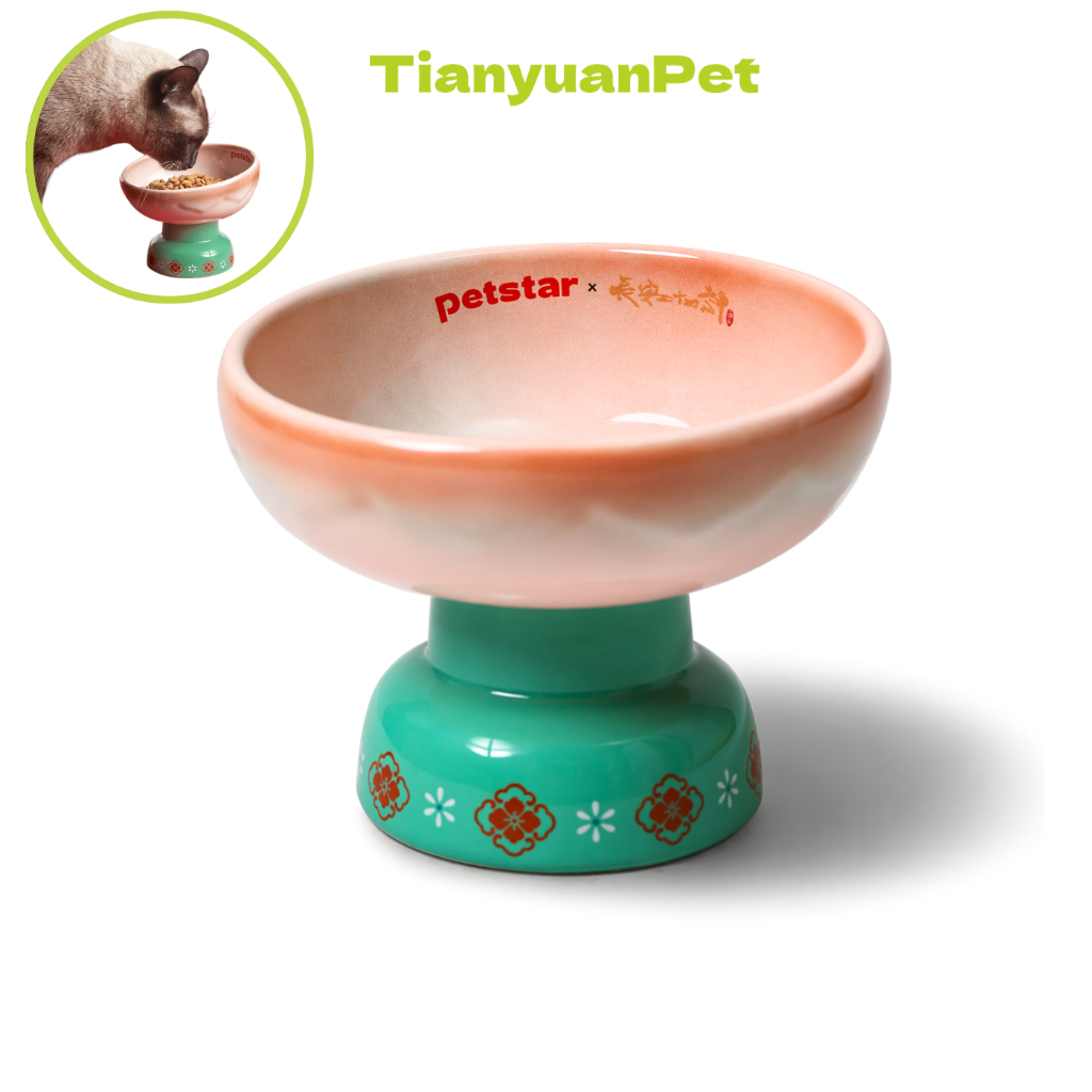 ชามอาหารแมวยกสูง ชามอาหารสัตว์เลี้ยง Ceramic Pet Bowl เซรามิก กันล้ม ฐานกว้าง ล้างง่าย ลดการก้มคอ