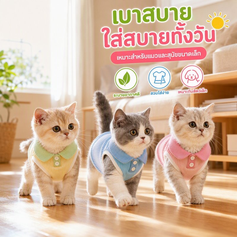 เสื้อสัตว์เลี้ยง คอปก เสื้อหมา เสื้อแมว ตัวเล็ก ผ้าบางเบา ระบายอากาศ ใส่ง่าย ถอดง่าย XS S M L