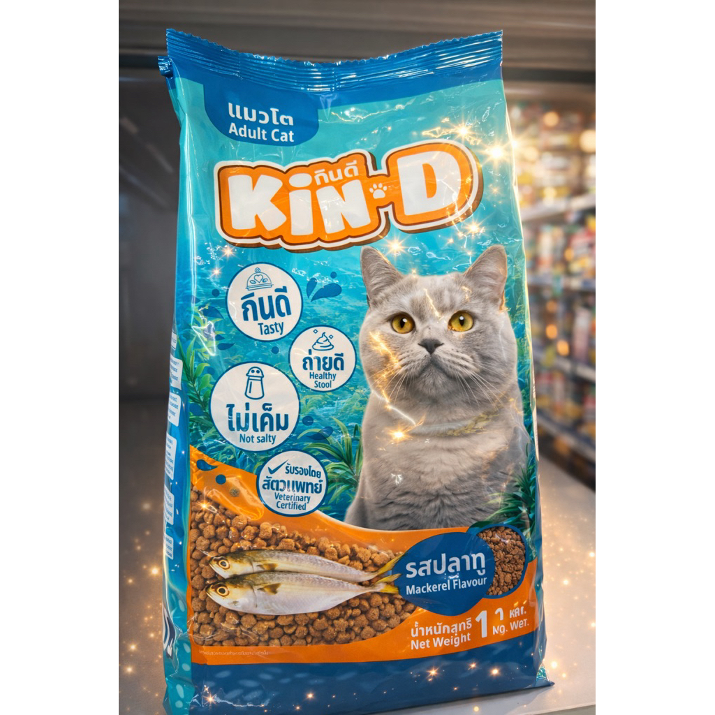 อาหารแมว KiN:D กินดี 1kgคุณภาพคุ้มราคา 🐟 รสปลาทู หอมอร่อย 🐾 ช่วยให้น้องขับถ่ายดี 💙 ไม่เค็ม ดูแลสุขภาพไต