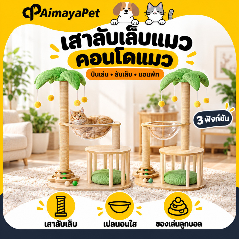 คอนโดแมว กรอบปีนแมว ลับเล็บแมว ทนต่อการสึกหรอ รางบอลแมว แคปซูลอวกาศ ประกอบง่าย