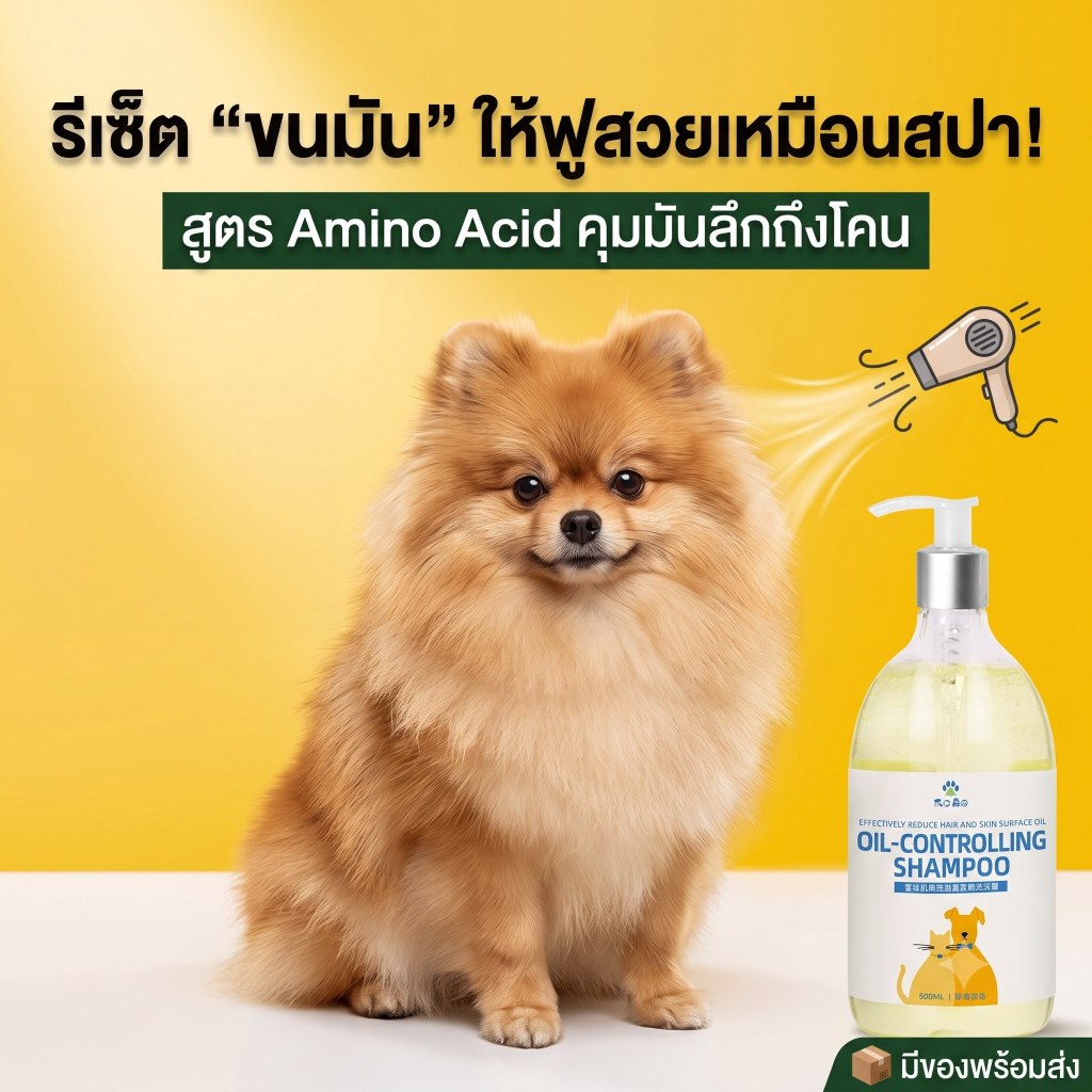 แชมพูอาบน้ําหมาแมว ลดความมันล้ําลึก หอมติดทนนาน แก้คัน แก้เชื้อราผิวหนัง ลดขนร่วง กําจัดเห็บหมัดไร ธรรมชาติ อ่อนโยน ปลอดภัย 500ml