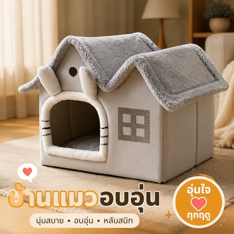 บ้านแมว บ้านหมา ที่นอนแมว เบาะนอนสุนัข ทรงโดม อบอุ่น ขนนุ่ม กันลม กันน้ํา ฐานกันลื่น