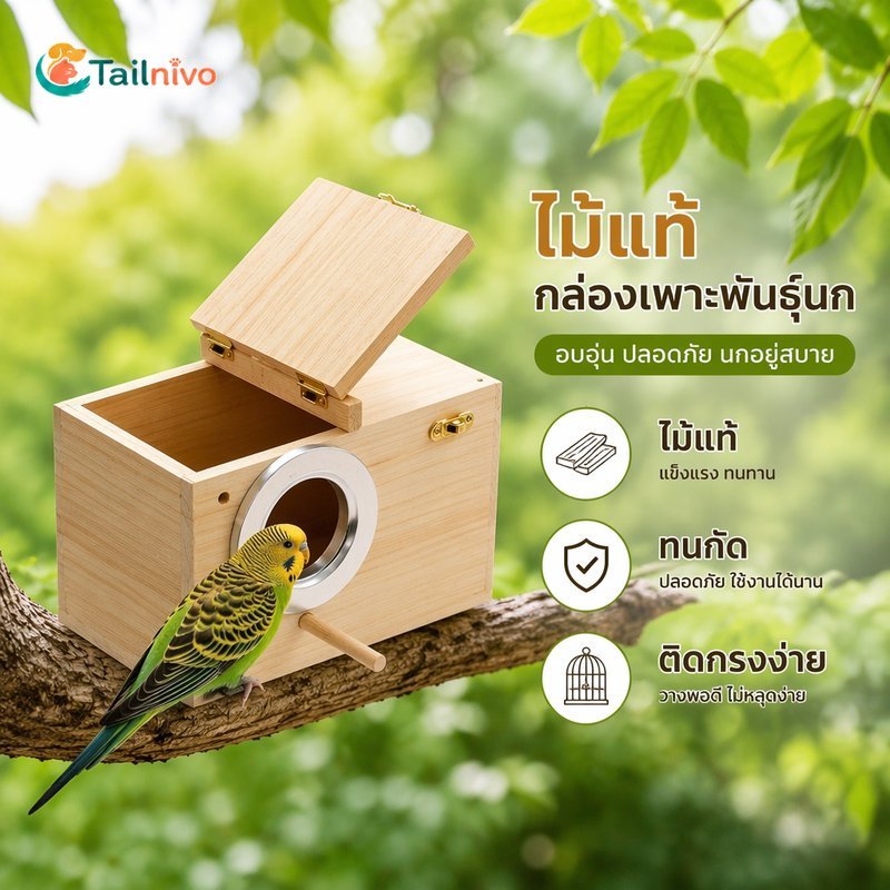 นกเพาะพันธุ์รังกล่องไม้เนื้อแข็งป้องกันการกัดเคี้ยวยามง่ายกรงเมาไข่ฟัก