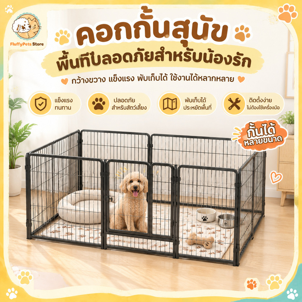กรงสุนัขปรับขนาดได้ คอกสุนัขสีดํา ขยายขนาดได้ แข็งแรงทนทาน คอกสัตว์เลี้ยง กรงหมา ใช้ได้หมาแมว ในบ้าน