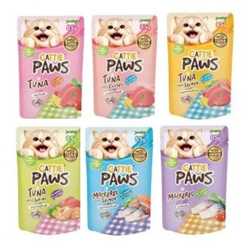 สูตรใหม่ Cattie Paws กล่อง 12 ซอง อาหารแมว น้ําหนัก 85 กรัม อาหารเปียก