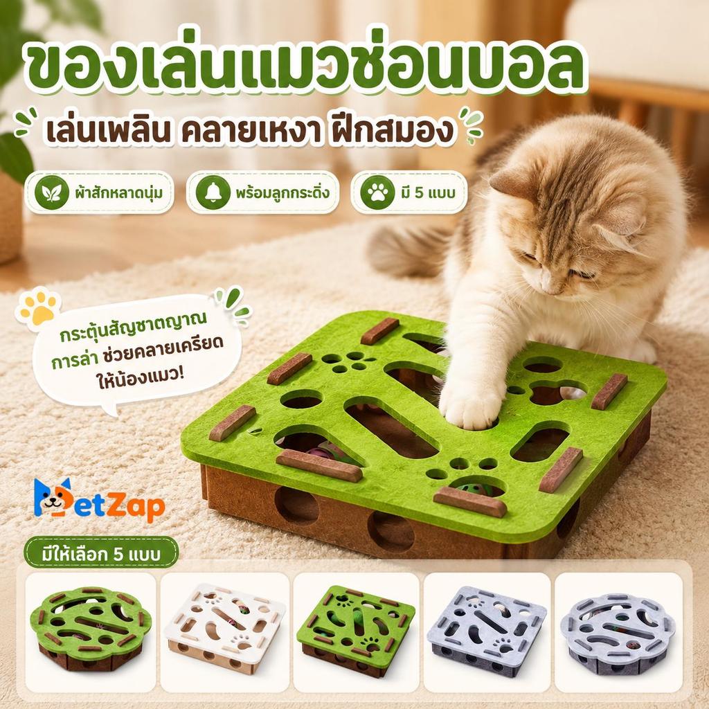 PetZap】 COD ของเล่นแมวเล่นเอง ของเล่นแมว กล่องเจาะรูแมว กล่องของเล่นแมว เขาวงกตแมว ของเล่นเสริมพัฒนาการแมว