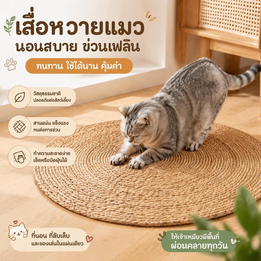 แผ่นลับเล็บแมว ขนาดใหญ่ วงกลม กันข่วนเฟอร์นิเจอร์ สานจากธรรมชาติ 40cm 60cm 80cm