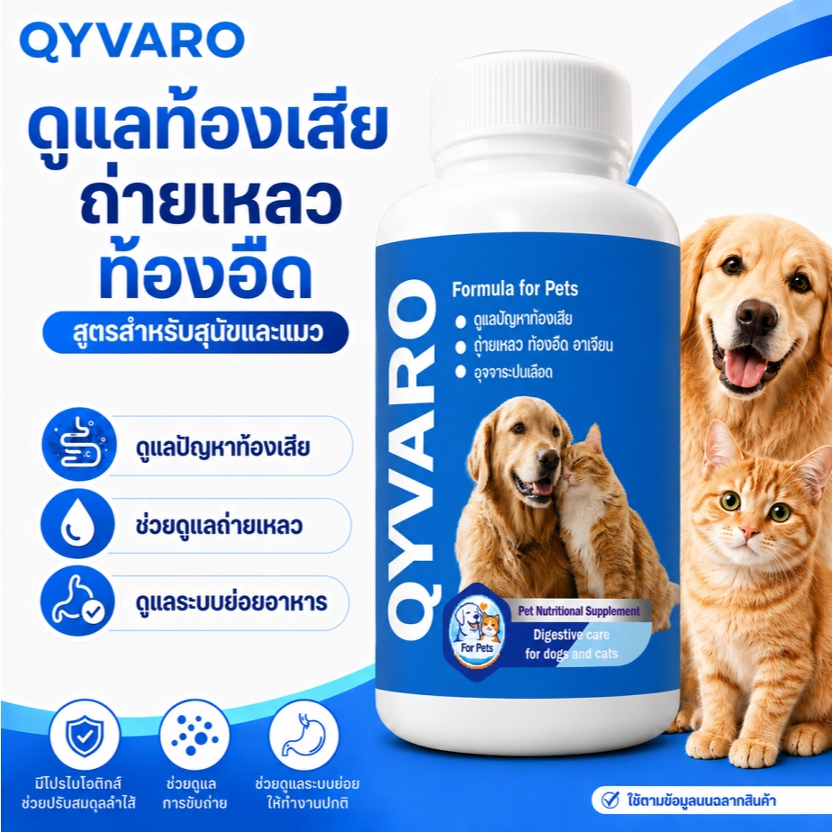 Qyvaro โปรไบโอติก สุนัข แมว ดูแลท้องเสีย ถ่ายเหลว ท้องอืด อาเจียน ปรับสมดุลลําไส้