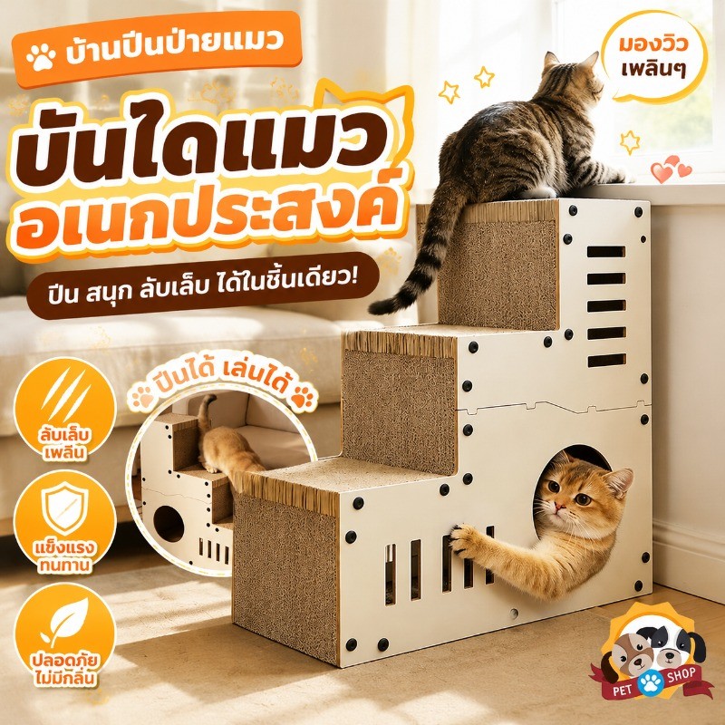 อุโมงค์แมว บ้านบันไดสัตว์เลี้ยง บ้านแมวกระดาษ ที่ลับเล็บแมว ทนทาน อเนกประสงค์ สําหรับสุนัขและแมว