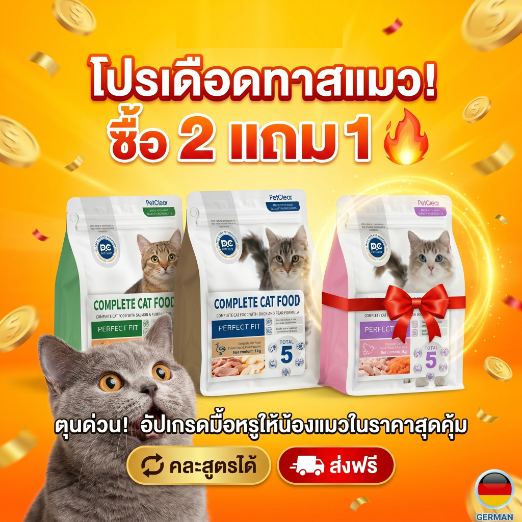 อาหารแมวลูกแมวและแมวโต PetClear สูตรเนื้อไก่และเคล Superfood สร้างภูมิคุ้มกัน ดูแลลําไส้ 1000g