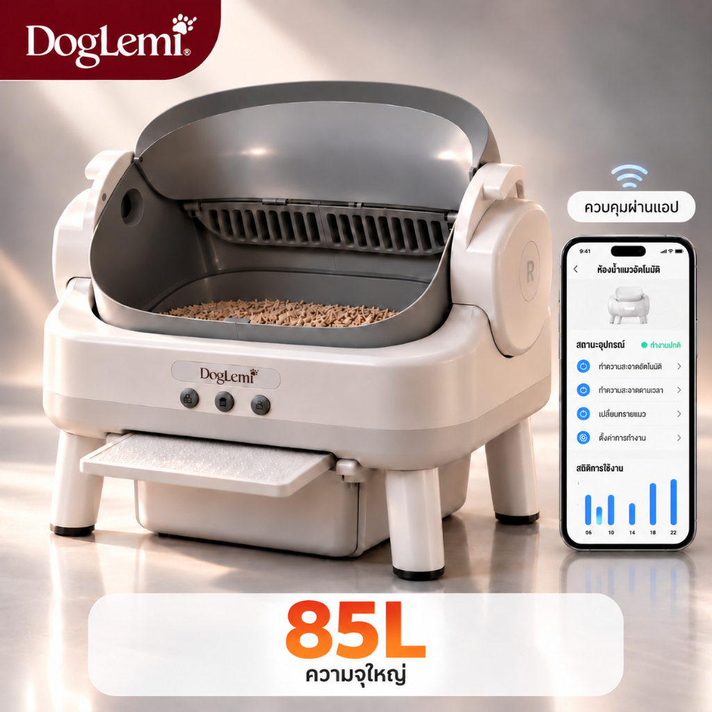 DogLemi】กระบะทรายแมวอัตโนมัติ เก็บมูลอัตโนมัติ ถังใหญ่ 85L ป้องกันหนีบ APP ควบคุม แมวอ้วนใช้ได้ รับประกัน 1
