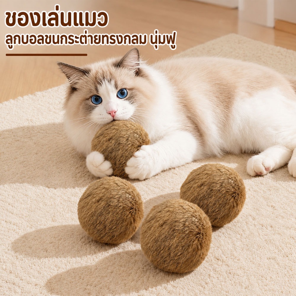 ของเล่นแมวลูกบอลขนกระต่าย บอลนุ่มฟู ใช้เตะและไล่เล่น ช่วยแมวออกกําลังกาย ผ่อนความเครียด เสิมความผูกพันกับเจ้าของแมว