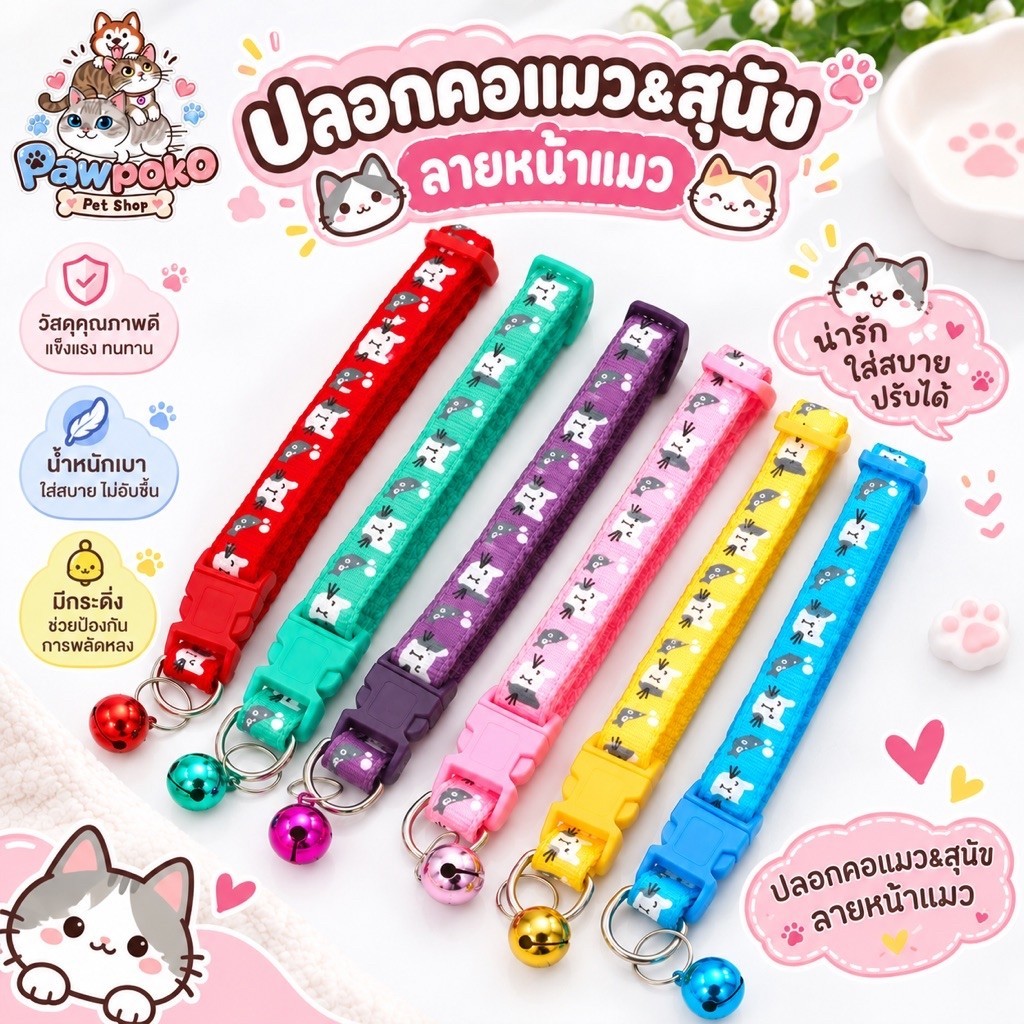 ปลอกคอแมว & สุนัข ลายหน้าแมว