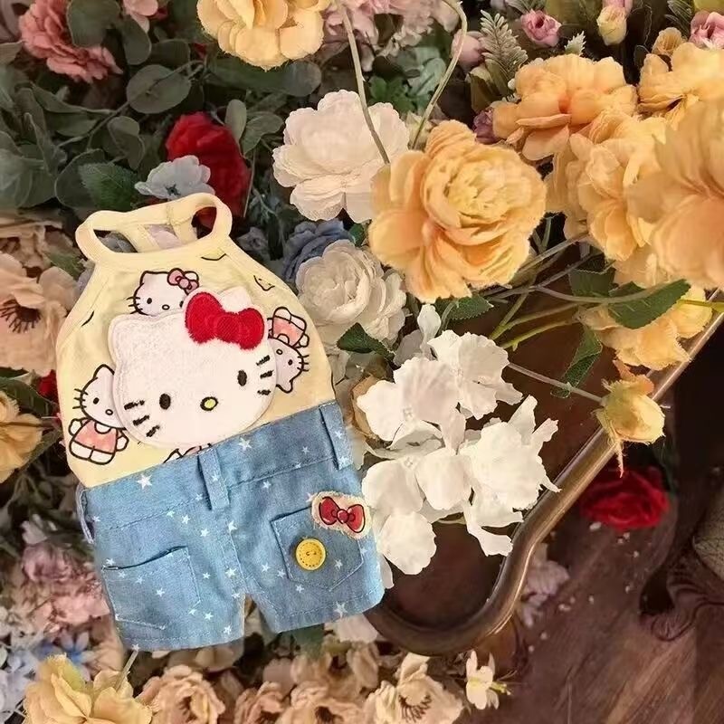 เสื้อกั๊กบาง Teddy Maltese Yorkshire Pet Stitching Denim Skirt Pet Cat Dog