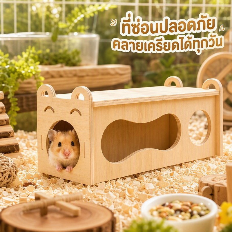 บ้านแฮมสเตอร์ไม้ DIY อุโมงค์หลายช่องทาง ที่พักหนู ไม้ขัดบริสุทธิ์คุณภาพสูง ผิวเรียบ