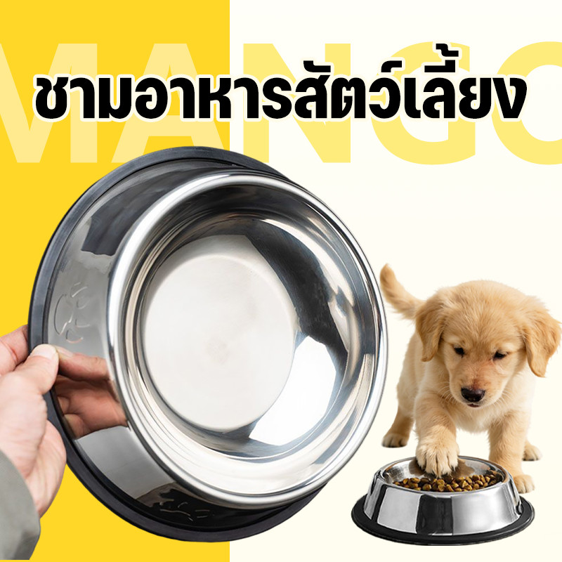 Mango ขนาดใหญ่ ชามอาหารสัตว์เลี้ยง ชามแสตนเลส ที่ให้น้ํา อาหารแมว สุนัข ชามอาหารหมา ชามอาหารแมว ป้องกันการลื่นไถล
