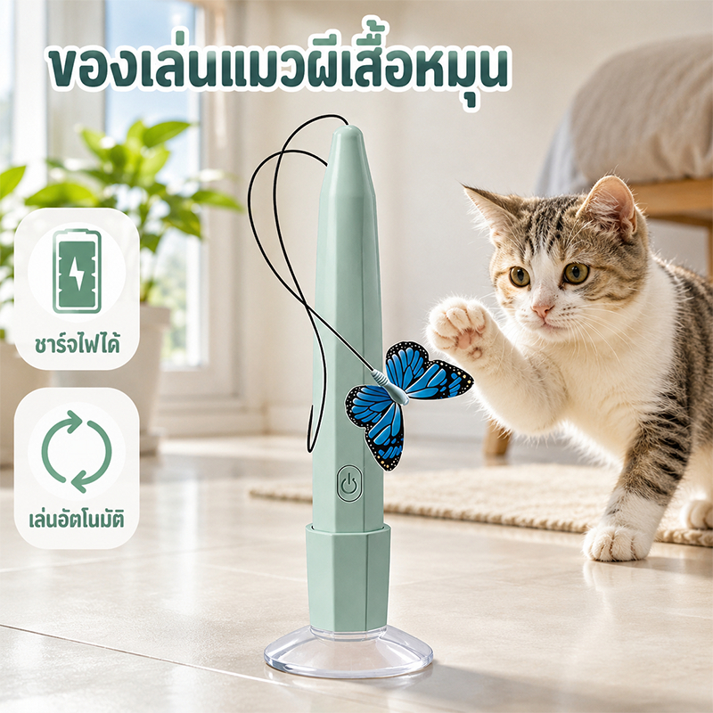 2in1 ที่กวนแมว ไม้ล่อแมว ของเล่นไฟฟ้า ที่กวนแมวผีเสื้อไฟฟ้า การชาร์จType-C ปลดปล่อยมือ ไม้ล่อแมว