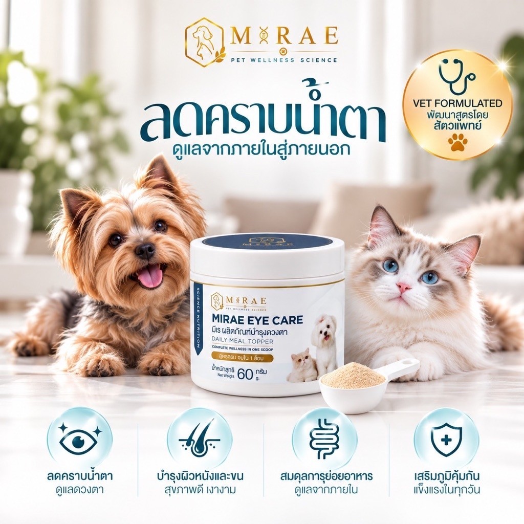 MIRAE EYE CARE ผงโรยอาหาร อาหารเสริมลดคราบน้ําตา สําหรับสุนัขและแมว เพื่อสุขภาพดีจากภายในสู่ภายนอก