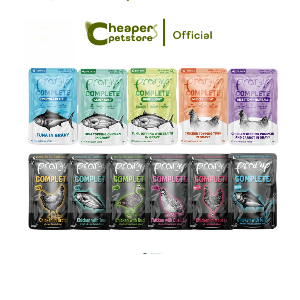 ยกลัง 48 ซอง] Pramy อาหารเปียกแมวพรามี่ สูตร Complete & Balance รวม 12 สูตร ขนาด 60 กรัม(Cat Wet Food,Balance,Complete)