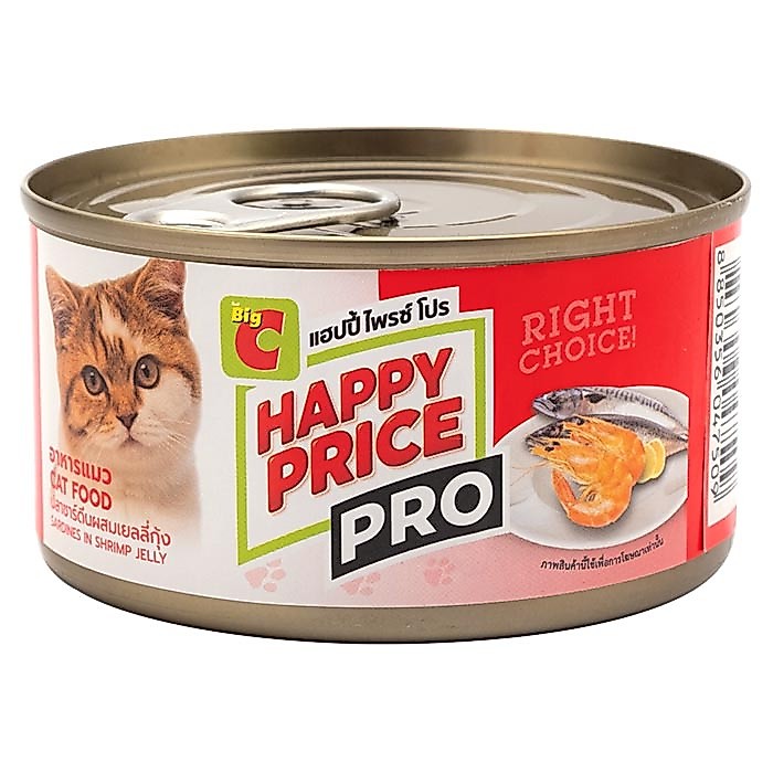 บิ๊กซี แฮปปี้ ไพรซ์ โปร อาหารแมวกระป๋อง แบบเปียก รสปลาซาร์ดีนผสมเยลลี่กุ้ง