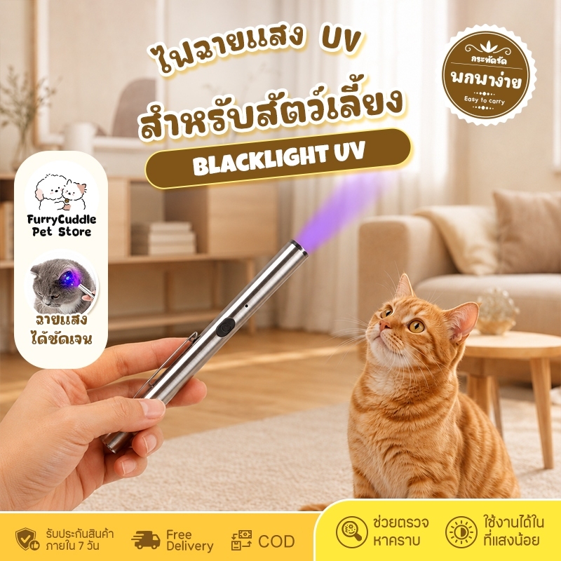 FurryCuddle ไฟฉายแสง uv สําหรับตรวจเชื้อราในสัตว์เลี้ยง ยืนยันจุดที่เกิดเชื้อรา ไฟฉายเชื้อราแมว สิวเสี้ยน MIP77