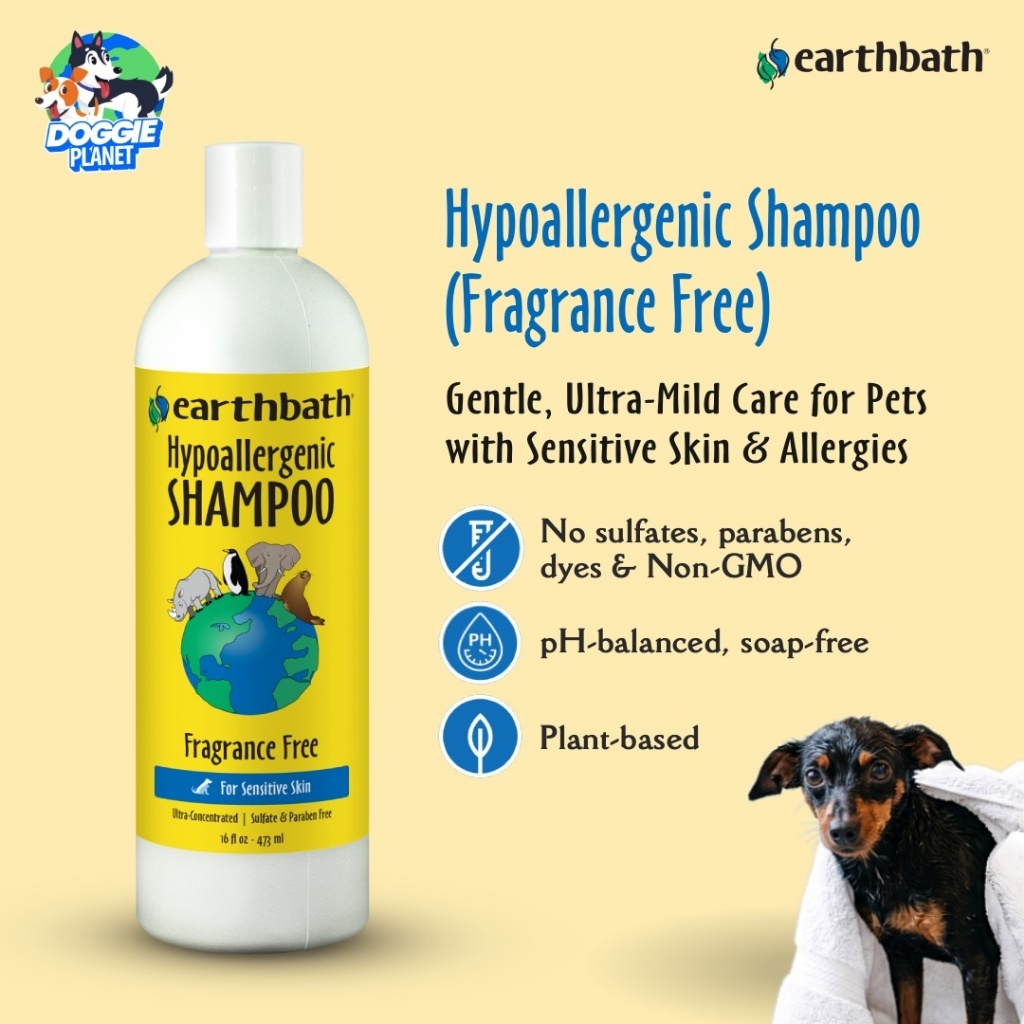 Earthbath Hypoallergenic Shampoo แชมพูสุนัขและแมวผิวบอบบาง แพ้ง่าย มีผื่นคัน ไร้น้ําหอม บํารุงขนและผิวหนัง 472 ml