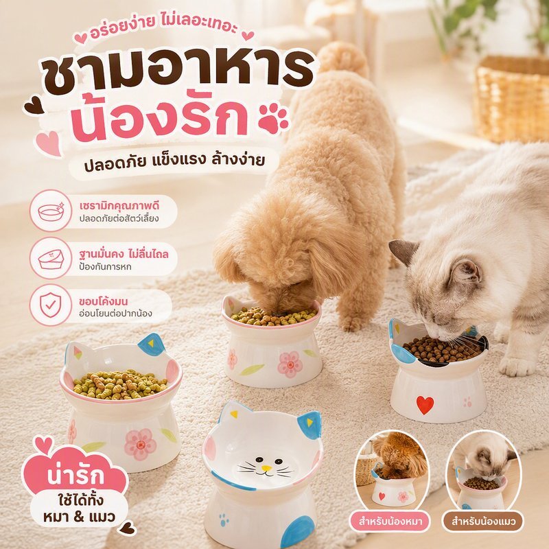 ชามอาหารแมว ชามน้ําแมว ชามอาหารสัตว์เลี้ยง ชามเอียง ยกสูง ลดอาเจียน ลดภาระคอ ฐานมั่นคง กันคว่ํา