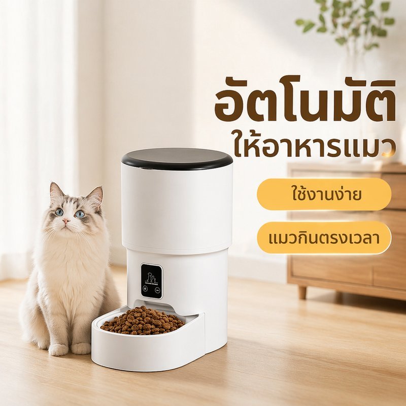 เครื่องให้อาหารแมวอัตโนมัติ Wifi ควบคุมผ่านแอพ ตั้งเวลา ให้อาหารตามสัดส่วน ความจุ 4 ลิตร