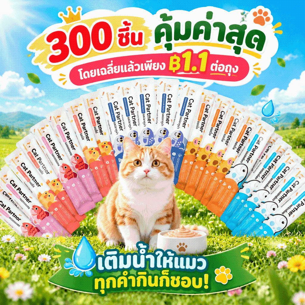 Ketzuzu】[300 ซอง] ขนมเเมวเลีย อาหารเสริมแมว โปรตีนสูง 16g 5รส ลูกแมว แมวโต เฉลี่ยชิ้นละ ฿1.1