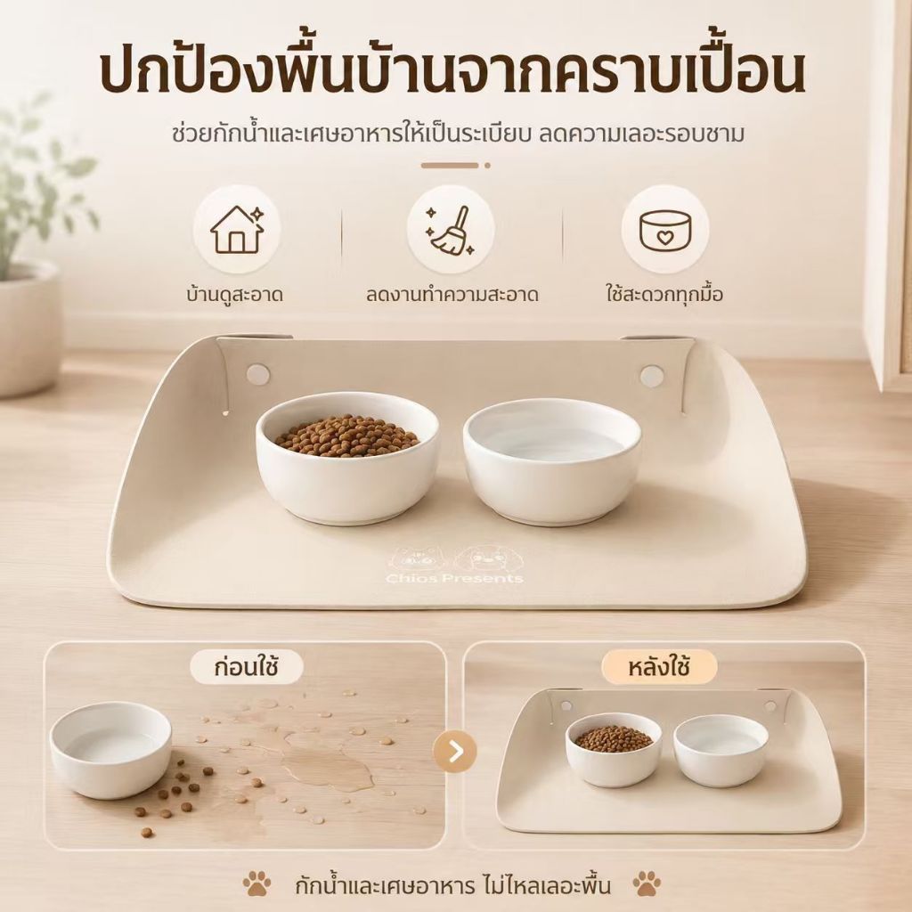 แผ่นรองอาหารสัตว์เลี้ยง กันหกเลอะ ขอบยกสูง หนังเทียม กันน้ํากันเปื้อน เช็ดทําความสะอาดง่าย สําหรับแมวและสุนัข