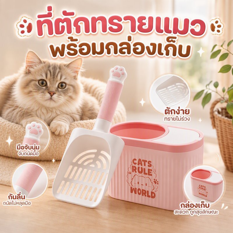 ที่ตักทรายแมว ช้อนตักทรายแมว แบบแขวนได้ ติดผนังได้ น้ําหนักเบา พร้อมที่เก็บ กันเลอะ ประหยัดพื้นที่