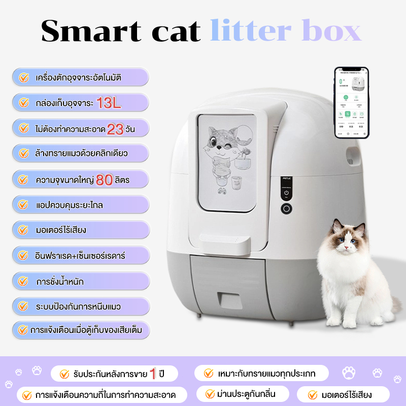 ห้องน้ําเเมวแบบอัตโนมัติ Automatic litter box ปลอดภัยไม่หนีบแมว ห้องน้ําแ